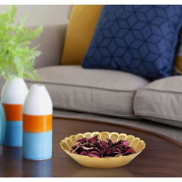 Pack Of 3 Designer Pure Brass Nakshi Plate for Puja/Diwali/Bhog Thali 2 inch - Picture 5 of 8